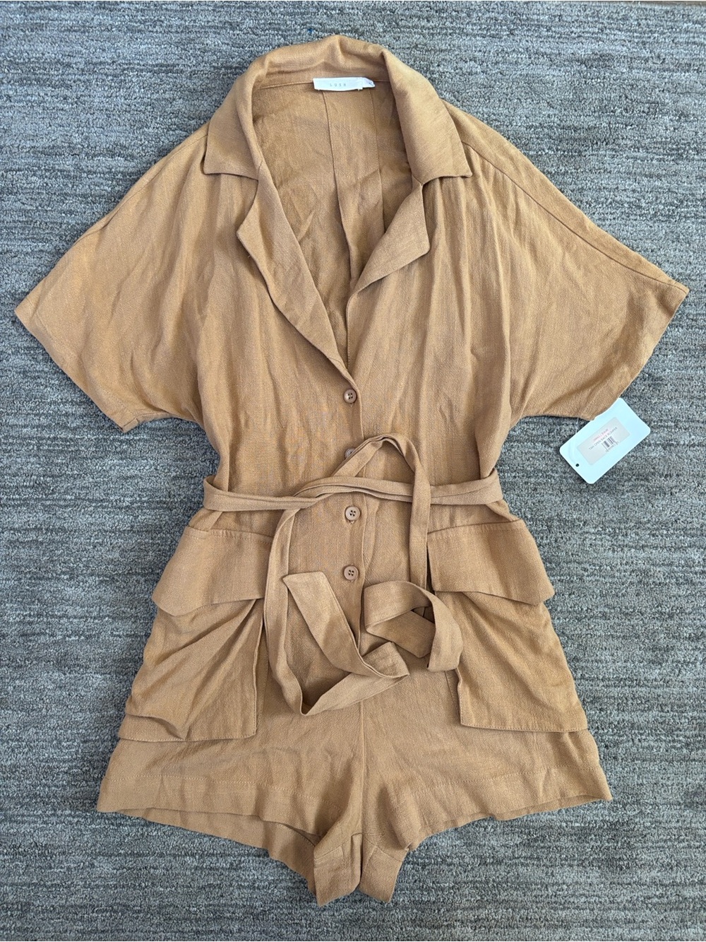 NWT Lush Tan Button Up Romper